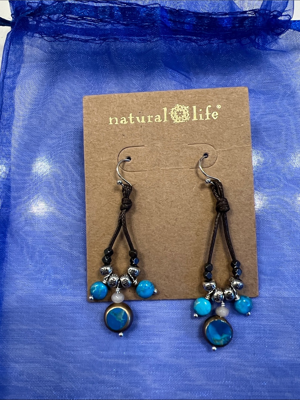 NATURAL LIFE Turquoise and Brown Beaded Dangle Earrings